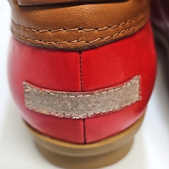 Tory burch red tan patent leather rain snow ankle boots women's 6.5 - Picture 6 of 10